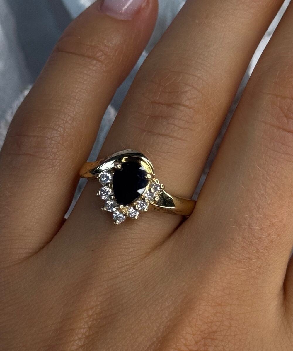 925 Sterling Silver Gold Plated Sapphire & Beryl Ring Size 8